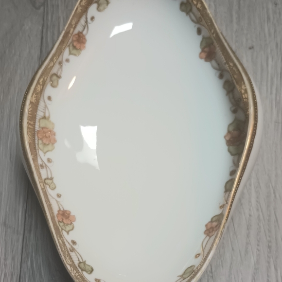Vtg Nippon Hand Painted Celery Dish Gold Lined Floral Footed Proper Elegant - Picture 3 of 7